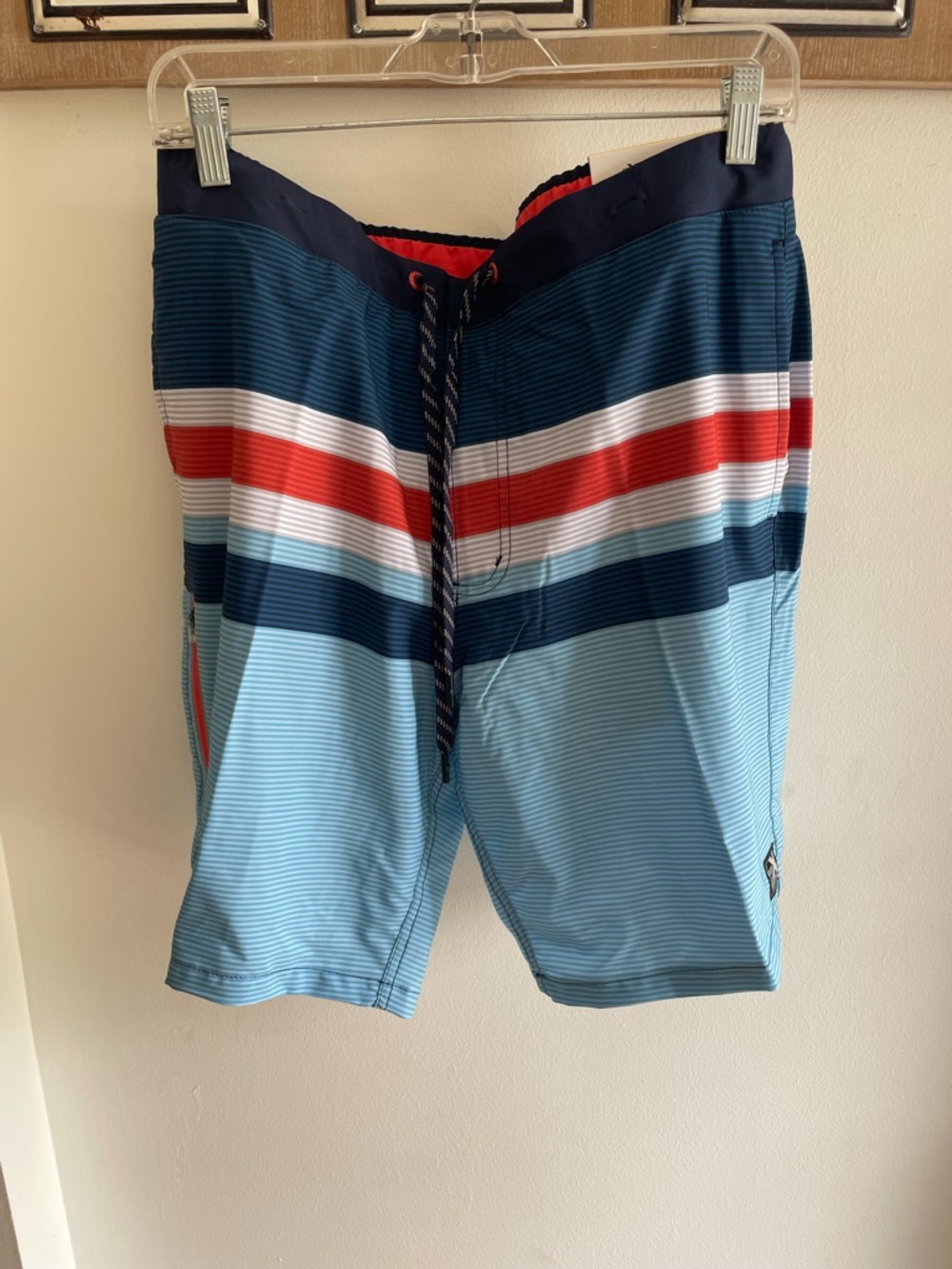 Men's Light Blue Striped Swim Trunks